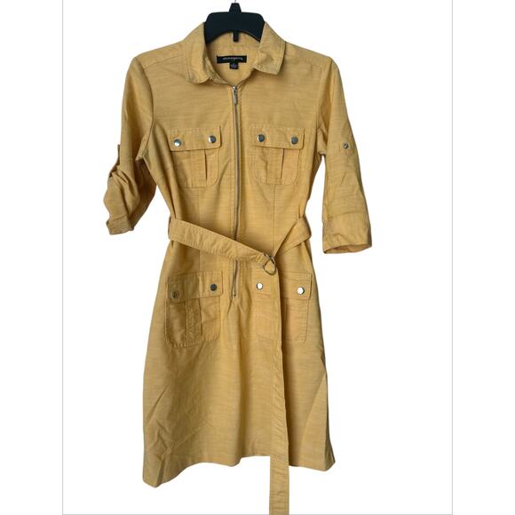 Sharagano Yellow Zip-up Shirt Dress with 4 Functional Pockets Women’s Size 4 - Picture 2 of 9